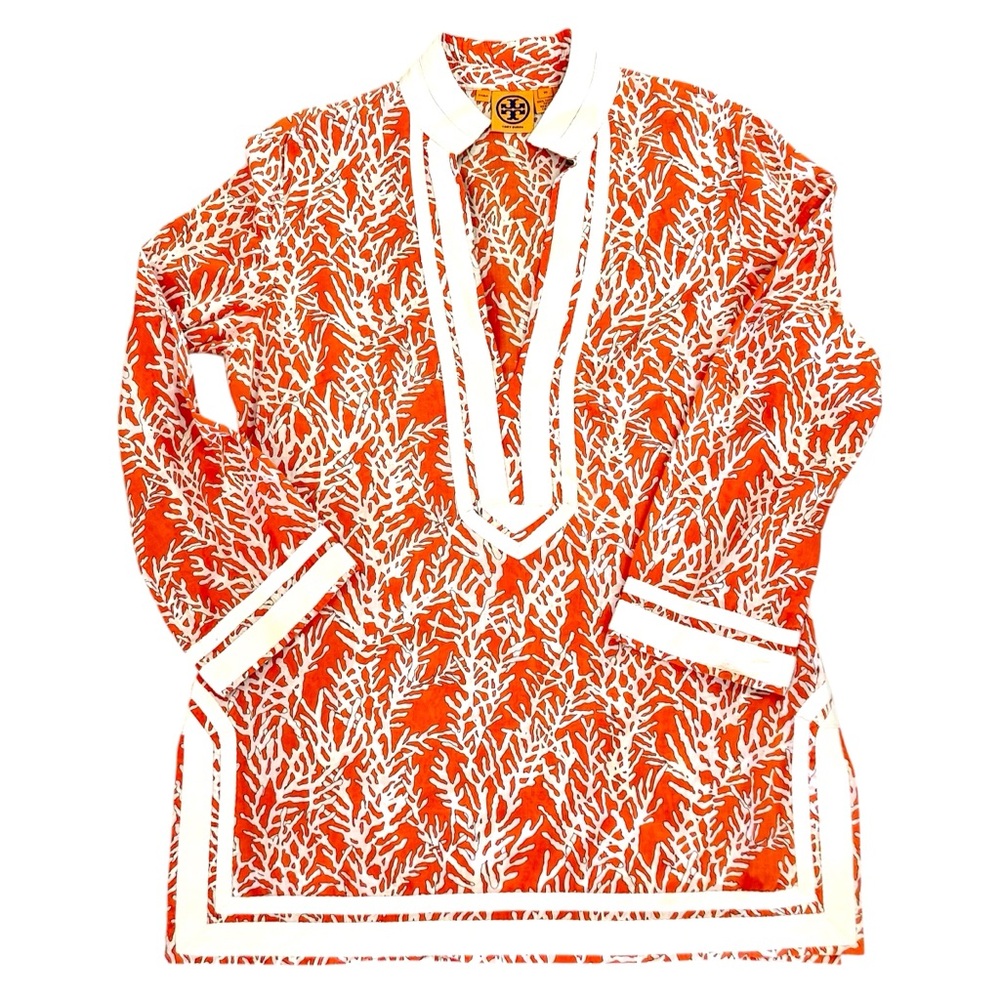 Tory Burch Orange and White Tunic